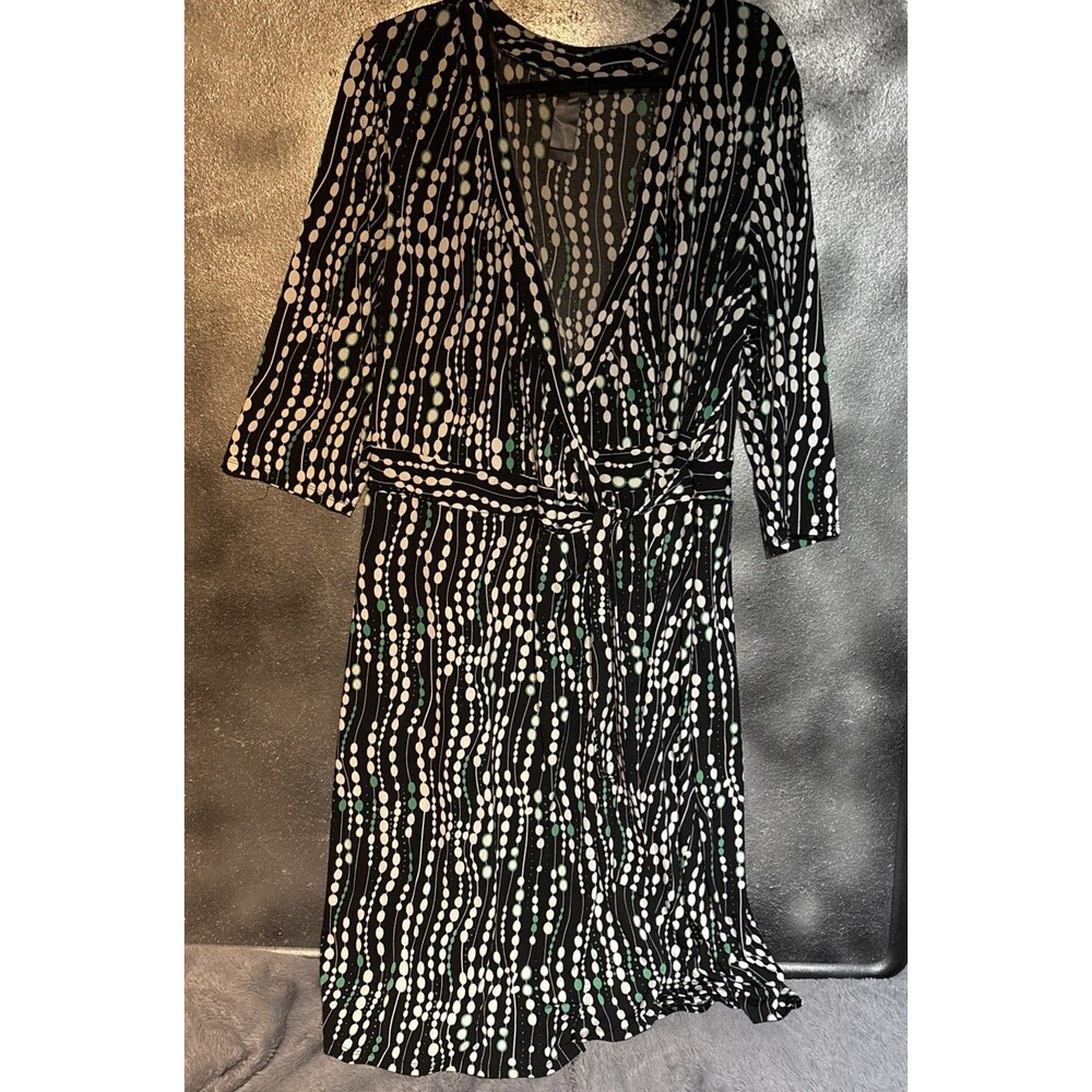 Bisou Bisou Michele Bohbot Sz 22 Plus Size Wrap Dress Black Dot White Green Fall